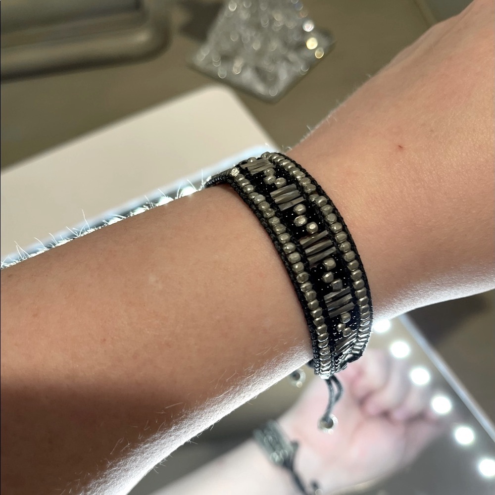 Black and silver beaded cord friendship bracelet